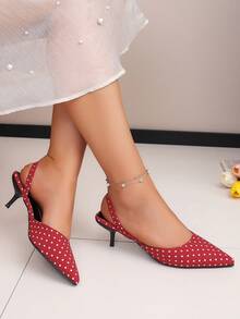 Zapatos de tacón de aguja estilo francés versátil retro con lunares, punta fina y tira trasera, tipo mule - Rosa Fucsia - Ver 8