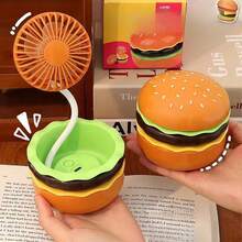 Mirror Fan, Hamburger Desktop Fan With USB Rechargeable Design, Cute Mini Desk Fan With Storage Compartment, Fun French Fries Style Table Fan For Students & Office - Yellow - View 4