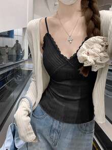 New Lace Camisole Top For Women, Apricot Color, Slim Fit, Versatile, With Padded Bust Black Casual Summer - Black - View 2