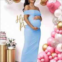 WNST
 JustVH Vestido elegante sin mangas con hombros descubiertos y malla para embarazadas para sesión de fotos de baby shower en primavera - verde menta - Ver 6
