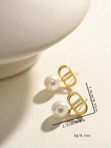A Popular CD Letter Pearl Earring With Light Luxury And High-End Retro Exquisite Earrings - Gold - View 4