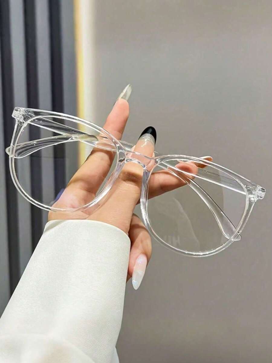 1 Pair Women's Transparent Round Frame PC Material Fashion Solid Color Glasses, Suitable For Daily Wear - Clear - View 1