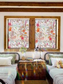 1 Roll Watercolor Floral Bird Window Film, 44.5cm(17.5in) Width, Static Cling Non-Adhesive Privacy Glass Sticker, Iridescent Holographic Prism Effect, UV Blocking, Removable, With Installation Tools, For Home Office School Classroom Dormitory - Red - View 13