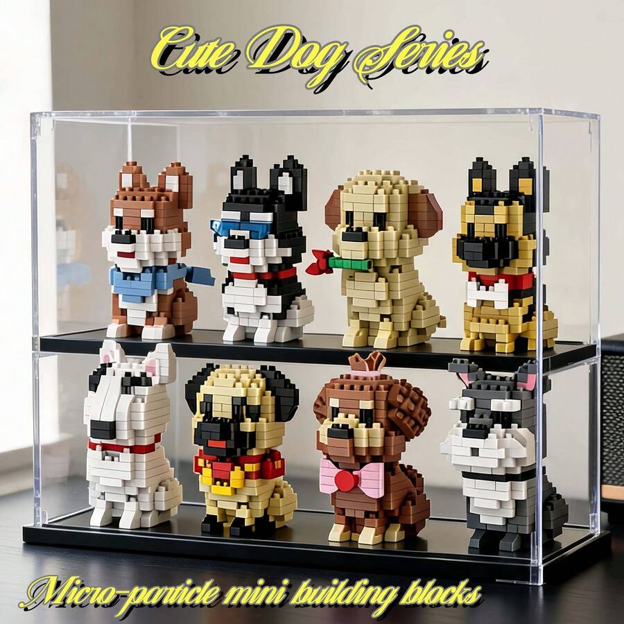 8pcs Cute Puppy Micro Particle Building Blocks, ABS Resin Material, Soft & Stress-Relieving, DIY Creative Construction Toy, Adorable Desktop Decor, Suitable For Collection, Gift For Kids, Classroom Rewards, Back To School, Birthday, And Small Gift For Friends - Multicolor - View 1