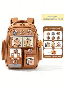 3D Game Backpack Set - New Year Gift For Pupils, Large Capacity School Bag With Lunch Bag - Orange - View 10