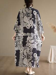 AZAH 萬聖節優雅舞會女款夏季休閒度假波希米亞風掛脖中長版襯衫洋裝，大傘擺下襬，修身薄款 - 黑色 - 查看 5
