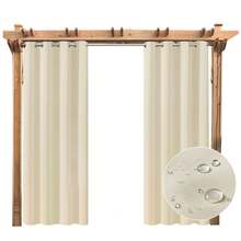 Topchances 2 Piezas Cortinas Exterior con Ojales, Protección UV Impermeable, Cortina Opaca, Cortinas Interiores y Exteriores para jardín, Patio, Pabellón - Beis - Ver 11