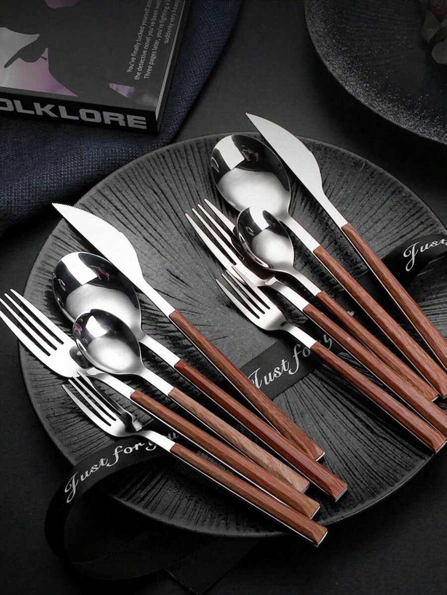 5pcs Stainless Steel Spoon & Fork & Knife School Supplies,Christmas Gift