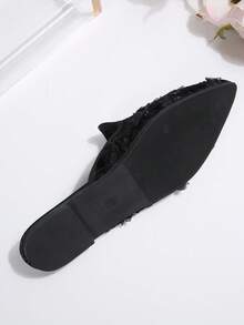 Mocassins mules plats demi-Glissant à bout pointu pour femmes, grande taille 36-43, coupe large, mode printemps/automne, faciles à enfiler, semelle souple, confortables et polyvalents, noirs avec fleur en dentelle - fleurs en dentelle noire - Voir 8