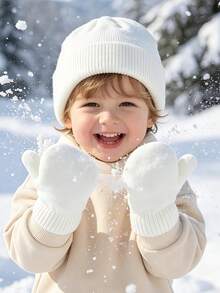 3PCS 0-2Y 2-6Y Knitted Beanie Hat & Gloves Set For Baby Boys And Girls, Soft & Comfortable Pull-On Style, Suitable For Cold Winter - 3PCS - View 6