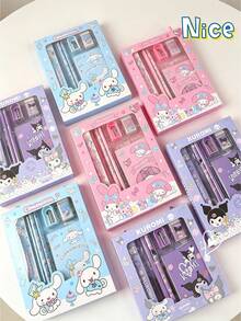 SANRIO 三麗鷗文具禮品套裝，適合男孩和女孩，包含酷洛米主題文具 - 鉛筆、筆記本、橡皮擦、鉛筆削刀和塑膠尺。非常適合生日、派對禮物、學校獎勵和日常使用。可愛設計、輕量材質、觸感光滑。這套橡皮擦套裝是動漫愛好者的必備品，附隨隨機顏色緞帶，學校用品 - 彩色 - 查看 2