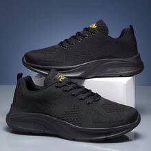 Lightweight And Breathable Casual Sports Shoes, Unisex, Comfortable Running And Fitness Shoes, Black And Versatile, Suitable For All Seasons. - Black - View 9