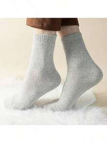1/4/6 Pairs Women's Warm Fleece Socks, Winter Short Socks, Solid Color, Sleep Socks, Home Socks, Fuzzy Socks, Black & White Solid Color, Comfortable Warm Breathable. (Random Color) - Multicolor - View 10