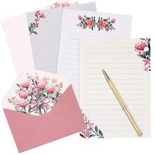 Schreibpapier und Umschläge Set, warmes Blumenmotiv Schreibwaren Set für Hochzeitseinladungen und Wünsche, liniertes Schreibpapier mit Umschlägen - Übersicht 11