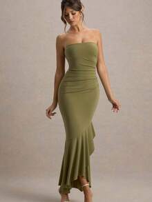 Vestido Gala Bandeau Liso Sensual Nuevo - Verde - Ver 1