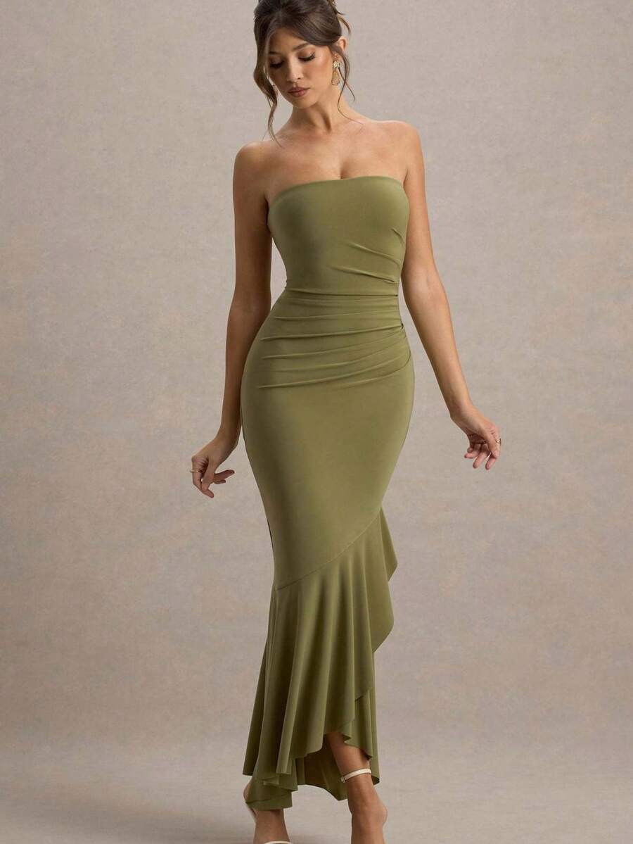 Vestido Gala Bandeau Liso Sensual Nuevo - Verde - Ver 1