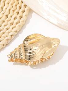 1pc 6.5cm/2.55inch Fashion Beach Summer New Shell Texture Striped Hair Clip, Elegant Holiday Hair Accessory For Women, Hair Claw, Ocean Hair Claw, Beach Accessory, Beauty Hair Clip, Autumn/Winter Vacation Outfit - Gold - View 3