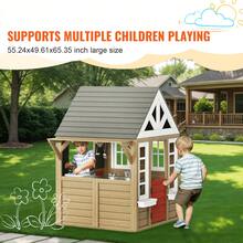 Outdoor Wooden Playhouse, Modern Cedar Playhouse For Age 2-10 Years Kids, Garden Games Cottage, Country Style Cedar Playhouse With Working Door, Window, Flower Pot Holder, Grill, Stove, And Sink - Age 2-10 Years - View 2