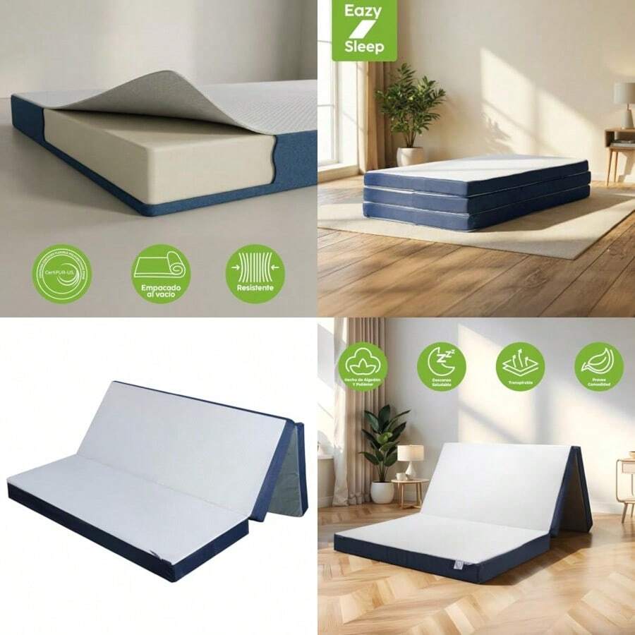 DR JOOHN Colchón Plegable Matrimonial 190x135x10 cm Diseño Portátil Confortable y practico Ideal para Cualquier Espacio Funda de Algodón-Poliéster con Cierre extraíble - Matrimonial 135 CM - Ver 1