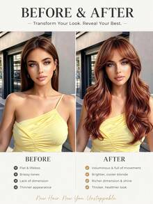 20 Inch Copper Red Long Curly Wig With Face-Framing Bangs, Heat-Resistant Synthetic Hair, Natural And Beautiful, Suitable For Daily Wear, Parties, Holidays And Cosplay - Burnt Orange - View 8