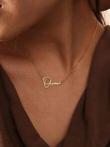 Customized Name Necklace, Personalized Name Pendant Necklace, Women's Necklace, Stainless Steel Jewelry, Customizable Name Pendant, Mother's Day Gift, Father's Day Gift, Summer Jewelry, Graduation Gift - Gold - View 7