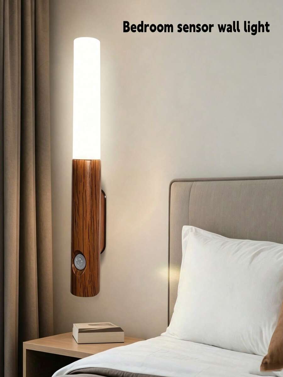 1pc Magnetic Motion Sensor LED Light, Type-C Rechargeable 3-Color Night Lamp, Wall Sconce For Bedroom, Closet, And Stairs - 8 LED Wall Lights - View 1