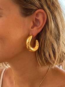 1 Pair Fashion Stainless Steel 18K Gold Plated Earrings, Light Luxury High-End Oval U-Shaped Exaggerated Stud Earrings - Gold - View 4