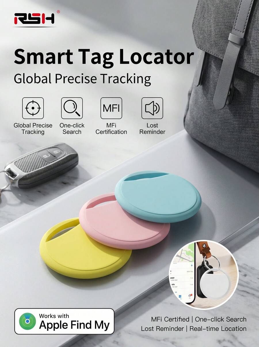 RSH 【Apple Find My認證】防丟定位器 相容於Airtag 藍牙寵物追蹤器 蘋果查找網路 智慧型防丟器（鑰匙/錢包/寵物通用）