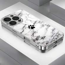 24-Stunden-Versand aus Deutschland |   Cloud Stone Cute Paw Fun Style Electroplated Silver Tempered Glass Case mit Camera Protection & Shockproof – kompatibel mit Apple  11/12/13/14/15/16/17 Pro Max/Plus/SE/Air – Perfektes Geschenk – für Samsung Galaxy S21/S22/S23/S24/S25 Ultra - 1 Stück Bildfarbe - Übersicht 5