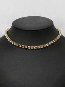 1 Buah Kalung Choker Berlian Imitasi Berkilau Seksi untuk Pengantin, Gaun Pesta Pernikahan, dan Aksesori Perhiasan Wanita - Emas - View 2
