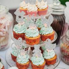 24 piezas de Oh Cupcake Toppers con purpurina para beb Carriage Bear Shower Cupcake Picks para revelar gnero Shower nios de cumpleaos decoracin de pasteles suministros de plata - Diseño 2 + plateado - Ver 4