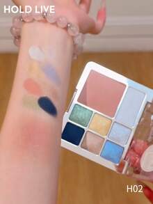 HOLD LIVE Palet Eyeshadow Satin 8 Warna Happy Kitten Palet Bedak Komprehensif Riasan Pribadi Seri Biru Hijau Merah Muda H02 - H02 - View 4