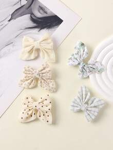 4pcs Polka Dot Plaid Bow Hair Clips, Non-Damaging Anti-Slip Side Clips, Gentle Korean Style Versatile Daily Hair Accessories - Mixed color - View 6