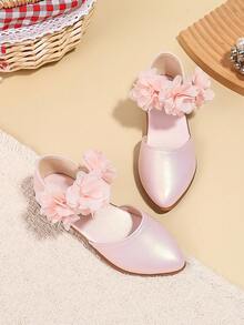New Sweet Princess Shoes For Girls, Spring/Summer Fashion Pink Lace Flower Design Flat Shoes - Pink - View 2