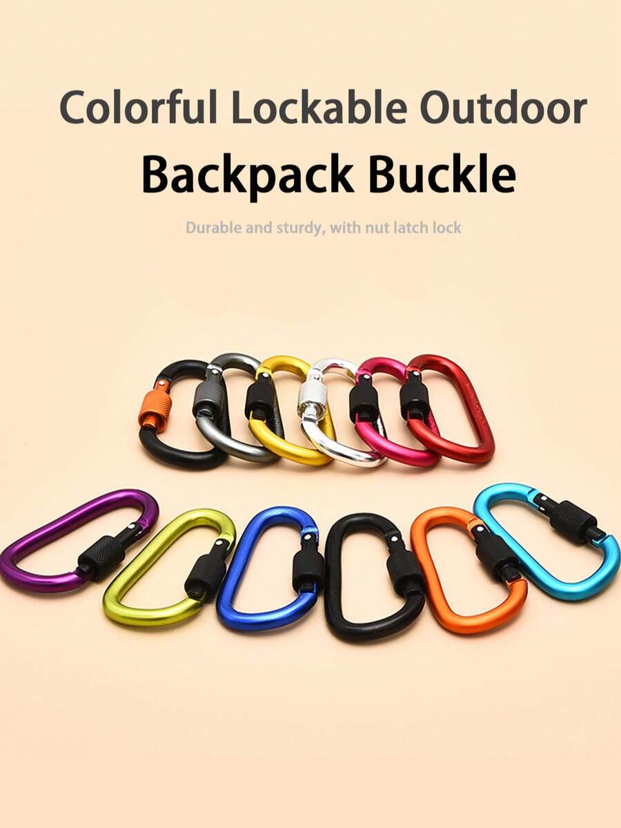 5pcs/10pcs D-Shaped Aluminum Alloy Locking Carabiner Key Chain Backpack Clip Water Bottle Hook - Multicolor - View 1