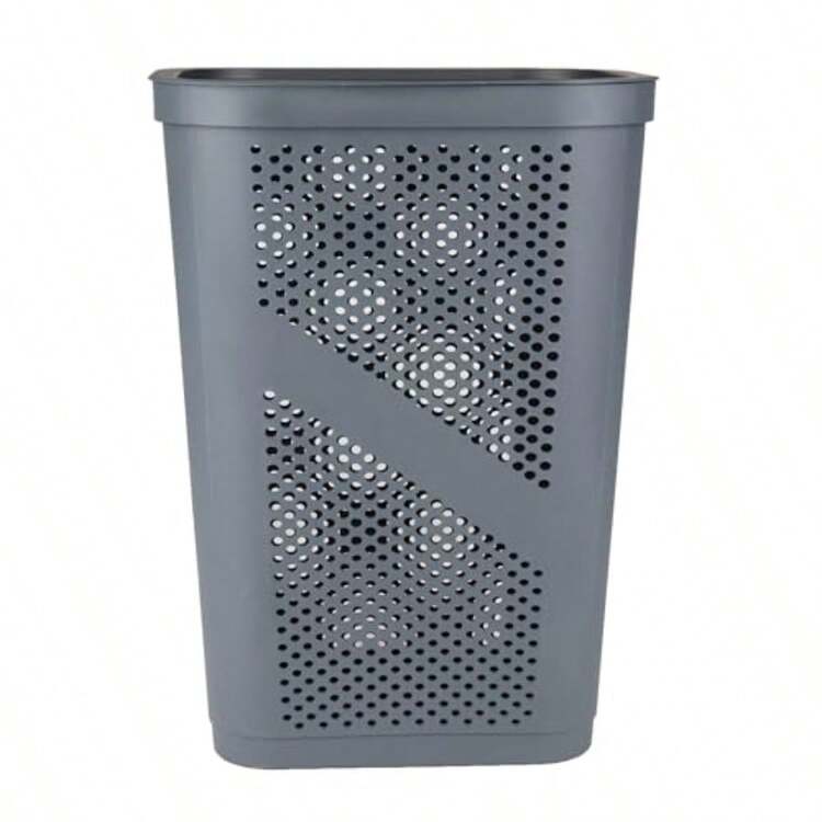Mind Reader 60L Slim Laundry Hamper Clothes Basket Lid Ventilated Plastic 17.25" L x 13.75" W x 23.5" H Set of 2 - Gris - Añade 6