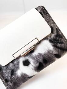 Women's Short Color-Block Patchwork Wallet, Fashion Leopard Print Tree Pattern Multifunctional ID Storage Bag, Exquisite Fashion Clasp Large Capacity Zipper Card Holder Coin Purse, Lightweight Fashion Convenient To Carry Suitable For Holiday Gifts - Beige - View 4