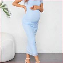 VUUG
  Vestido de maternidad de cuello redondo ajustado de longitud media - Azul - Ver 2
