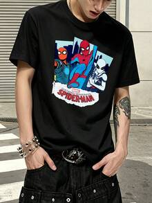 T-shirt graphique Marvel Spider-Man style BD, 100 % coton, vêtements homme, t-shirts homme, vêtements d'été homme, série Marvel, cadeaux homme, streetwear - Noir - Voir 5