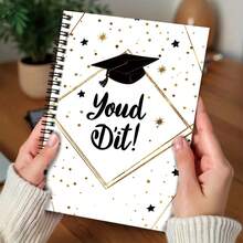 1pc Black & Gold Minimalist Spiral Coil Notebook For Graduation Season, Decorated With Graduation Cap And Sparkling Star Elements, Printed With "You'd Did!" Encouraging Words. 100 Pages Large Capacity, Smooth Writing. Suitable For Work Records, Study Notes, Diary Writing, Daily Planning, Also A Beautiful Gift Choice For Graduation, Birthday And Other Occasions. - H - View 4