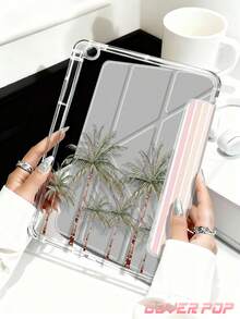 粉色條紋椰子樹圖案平板保護殼，相容於 IPad Air 11-Inch M3 2025/M2 2024、Air 第5代 2022、Air8 2026(11/13-Inch)、(A16) 11-Inch 第11代 2025，相容於 Galaxy Tab、Kindle Paperwhite 第12代 2024，透明背板，時尚圖案保護殼，自動睡眠/喚醒功能，氣墊保護，適合禮品與辦公室使用 - 彩色 - 查看 5