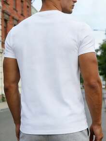 1pc Man' Vertical Letter Graphic Print White TShirt Crew Neck Casual Cotton Tee Medium Stretch Knit Fabric Regular Fit For Boys Man Perfect For // - White - View 3