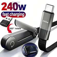 Wowssyo 240W 超快充 2 合 1 可折疊手機支架充電線，附 Type C 轉 USB 轉接頭，通用手機充電線，適用 與 Type C 智慧型手機 - 彩色 - 查看 4