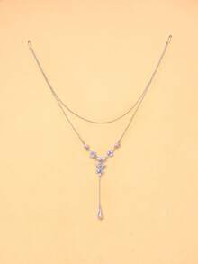 FAAABULS 1pc Pearl Flower Back Necklace, Layered Open Back Chain With Water Drop Pearl Pendant, Women's Bridal Body Jewelry - Geometric - View 7