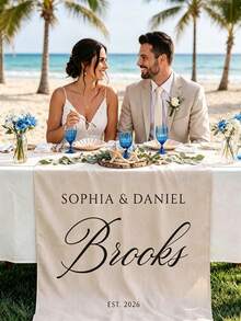 Personalized Linen Wedding Table Runner Printed With Couple Names & Wedding Date, Reusable Fabric Decor. Perfect Table Ornament For Wedding Ceremonies And Engagement Parties, Ideal Wedding Gift - Multicolor - View 3