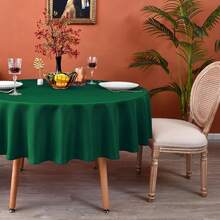 MEANMOY - Mantel redondo verde de 210 g/m², resistente al agua y a las manchas, para mesa circular, color liso, de 48 pulgadas, en tela de poliéster duradera, lavable, sin arrugas, para bodas, fiestas - Verde - Ver 1