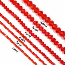 1顆 3/4/6/8/10mm 透明紅色刻面水晶珠，鮮豔奧地利水晶玻璃珠，亮面扁平形狀，適用於珠寶製作、DIY手工藝和時尚裝飾 - 非常適合製作獨特的手鍊、項鍊和服裝配件 - 紅色 - 查看 7