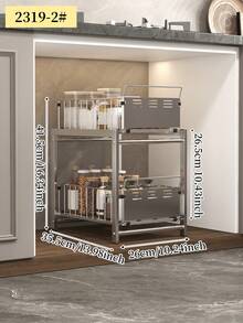 1pc 2-Tier Kitchen Storage Rack, Sink Organizer, Kitchen Utensil Storage Box, Spice Storage Box, Multi-Compartment Drawer-Style Storage Rack, Suitable For Kitchen, Bathroom, Can Store Mugs, Coffee Cups, Etc. - Grey - View 3