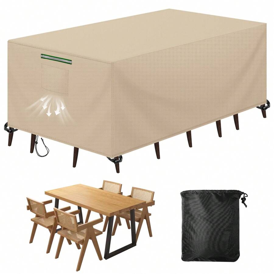 Outdoor Patio Furniture Cover, 88"X58"X27" Waterproof 420D Oxford Fabric Protector For Dining Table & Chairs, Rectangle Chaise Lounge, Sectional Sofa, Anti-UV All-Season Garden Furniture Cover With Bottom Drawstring For Shade & Rain - Apricot - View 1