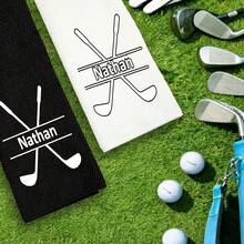 Custom  Name Golf Towel, Highly Absorbent Quick Dry Sports Sweat Wiping Towel, Suitable For Golf Court Tennis Court Badminton Court Multi Scenarios, Universal For Men Women Elderly, Perfect Practical Gift For Golf Lovers On Birthday Holiday - White - View 1